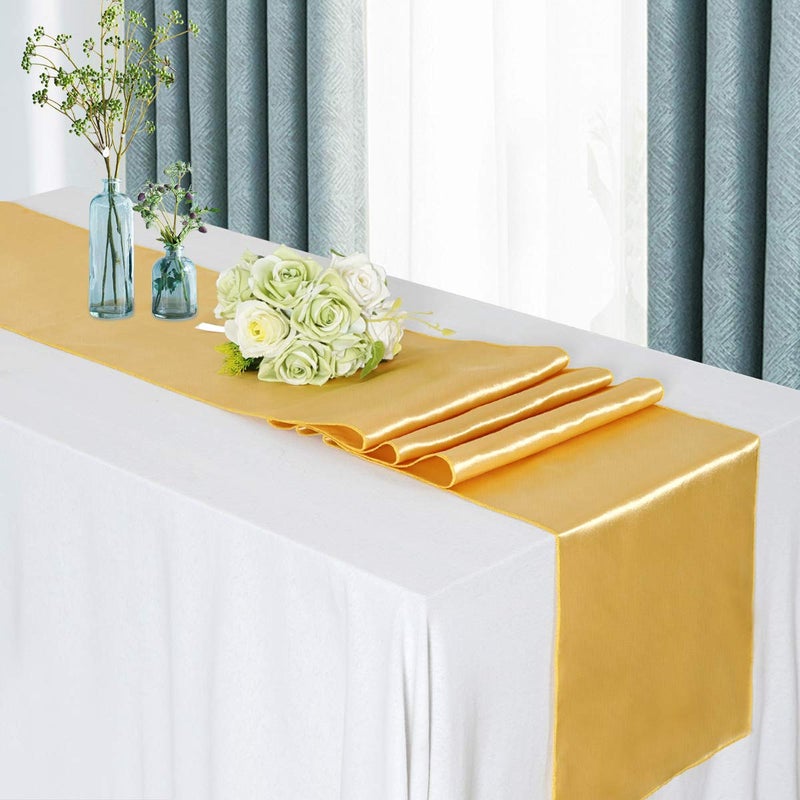 B.Cool Set of 5 Satin Table Runners Gold 12x108 inch Table Runner for Party Wedding Reception Banquet Decoration Bright Silk Smooth Fabric Party Chair Sashes - Image 3